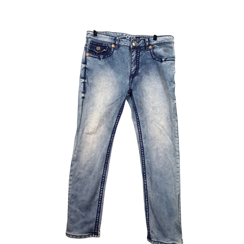 True Religion World Tour 36x29 Light Acid Wash Straight Leg Jeans USA Made Flap